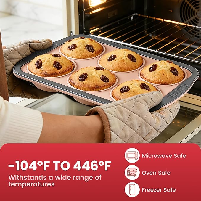 HE-SANQI Silicone Muffin Pan - 6 Cups Regular Size Cupcake Pan Egg Bite Molds Muffin Pans for Baking - Nonstick, Easy to Pop, Bakeware for Oven Dishwasher Safe, BPA Free (6-Cups Pink)