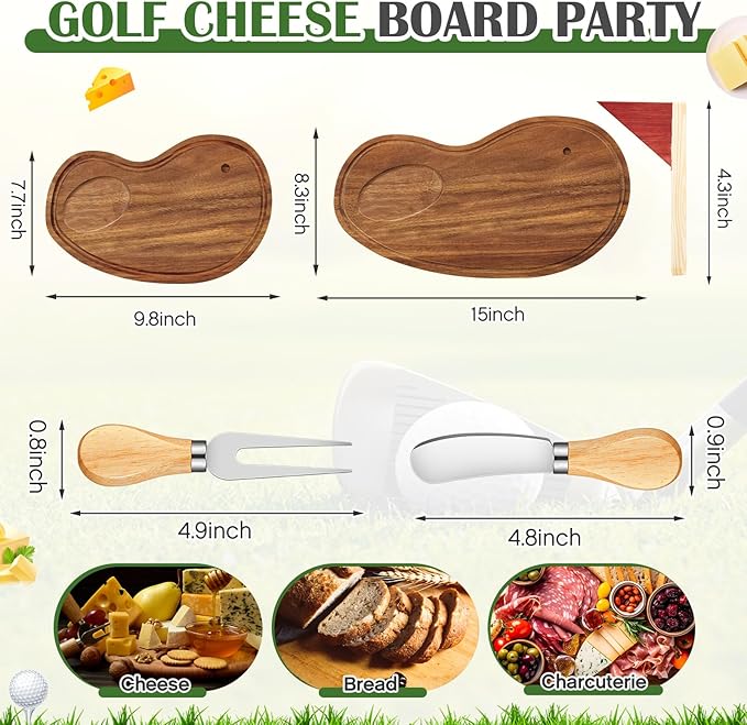 Ziliny Golf Cheese Board Gift Set Party Favor Prizes Charcuterie Wood Board with Knives and Box Father Day Gift for Dad Grandpa Party Tournament Game(Acacia Wood,Golf)