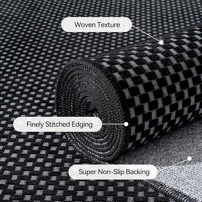 2x6 ft Kitchen Runner Rug Mat Non Slip Boho Woven Hallway Runner Washable, Soft Long Entryway Laundry Hall Floor Runners Rugs Carpet for Indoor Backdoor Bedroom Kitchen Living Room, Black
