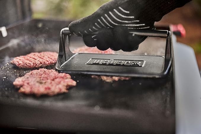 Weber Griddle Press – Heavy‑Duty Cast‑Iron Press for Bacon, Burgers & Paninis with Non-Stick Textured Surface