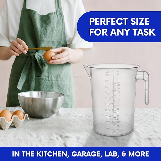 5 Liter Measuring Pitcher | 1.3 Gallon Shatterproof Plastic Large Graduated Mixing Pitchers, 1 to 2 Gallons (5L, 5000ml)