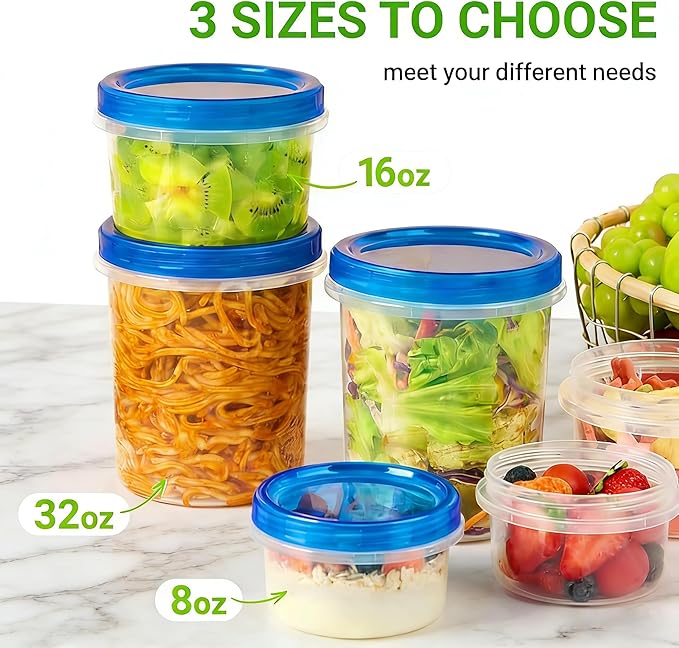 16 oz Freezer Storage Containers with Twist Top Lids, 10 Pack Reusable Meal Prep Containers Plastic Stackable Leakproof Food Storage Containers for Sauce Salad Leftover Oats