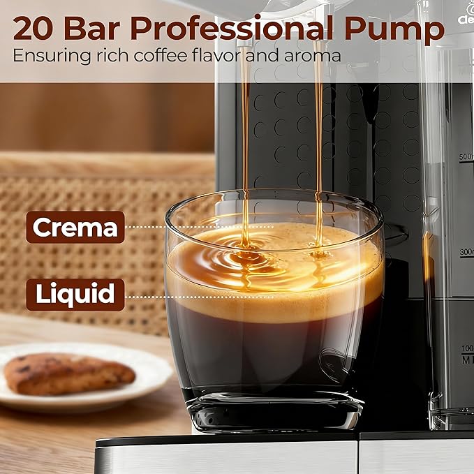 Electactic 20 Bar Professional Compact Espresso Cappuccino Machine with Touch Screen & Auto Milk Frother, Stainless Steel Coffee Maker for Cappuccino, Latte