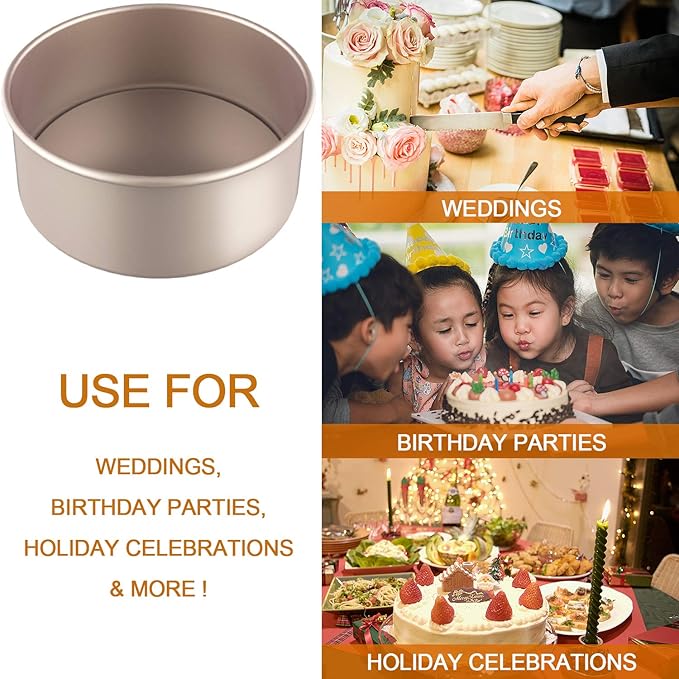 CHEFMADE Bakeware Round Cake Pan, 6-Inch with Removable Loose Bottom Nonstick & Quick Release Coating Chiffon Bakeware for Oven and Instant Pot Baking (Champagne Gold)