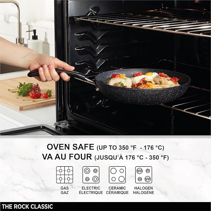 Starfrit The Rock 28 cm (11") Non-Stick Fry Pan - Durable Forged Aluminum - Oven Safe - PFOA Free - Easy to Clean - Black