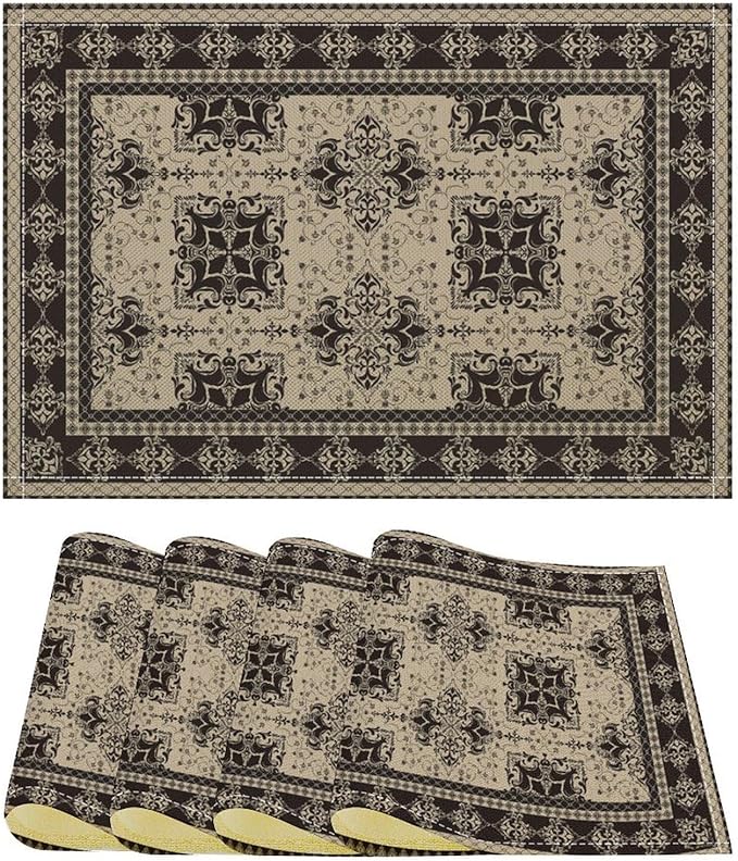 Ethnic Boho Placemats Set of 4 Persian Bohemian Floral Art Printed Dining Table Mats for Restaurant Home Kitchen Holiday Picnic Party Decor 12x18in