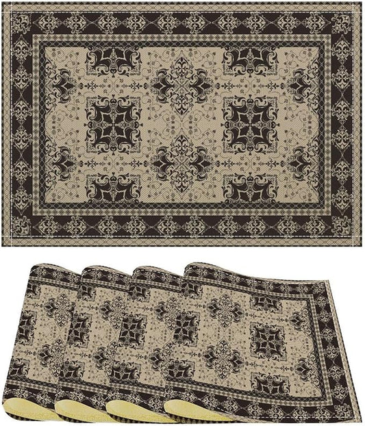 Ethnic Boho Placemats Set of 4 Persian Bohemian Floral Art Printed Dining Table Mats for Restaurant Home Kitchen Holiday Picnic Party Decor 12x18in