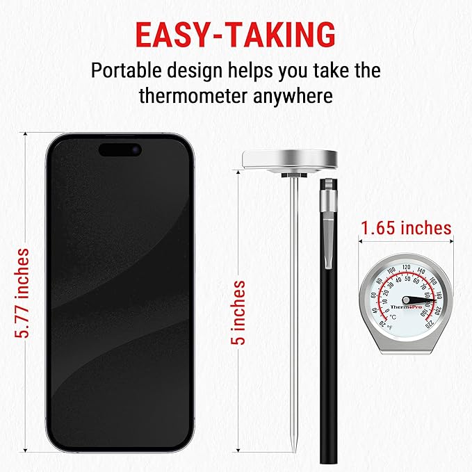 ThermoPro Dial Instant Read Meat Thermometer for Cooking, Grill Food Thermometer with Glass Lens, Portable Kitchen Thermometer with 5'' Stainless Steel Probe for Liquid, Steak, Turkey Temp Checking