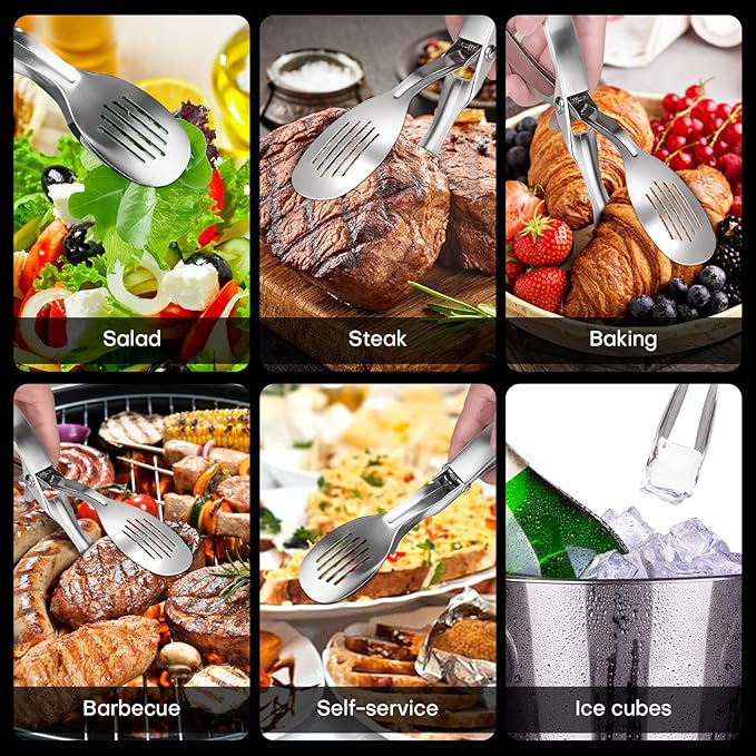 Nezylaf Kitchen Tongs 10.8" Stainless Steel, Heat Resistant 600°C | Perfect for BBQ, Cooking, Serving Tongs & Salad Tongs | Spring-Loaded Design