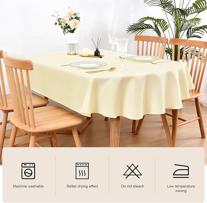 Wolkemer Oval Tablecloth 60 x 102 Inch Washable Fabric Table Cloth Solid Ivory Table Cover for Dining Wedding Party Banquet Tabletop Decoration