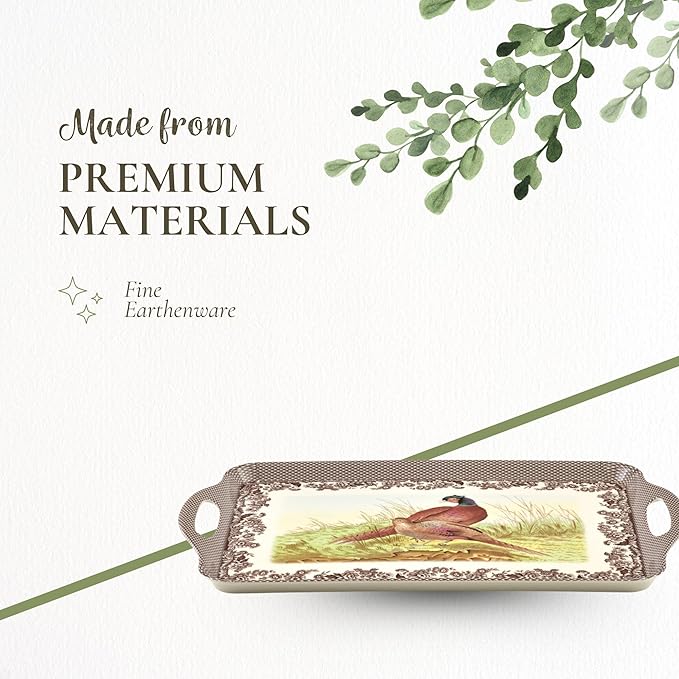 Pimpernel Woodland Large Handled Tray- Large Rectangular Melamine Serving Tray with Nature-Inspired Forest Design - Dishwasher Safe Platter for Snacks Breakfast Lunch or Seasonal Kitchen Table Display