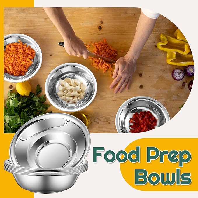 Tioncy 20 Pack Small Stainless Steel Mixing Bowls, 6.3 Inch Wide Nesting Prep Bowls Set with Flat Base for Sauces Serving Soup Snack Salad, 3/4 Quart Meal Cooking Baking, Reusable and Dishwasher Safe