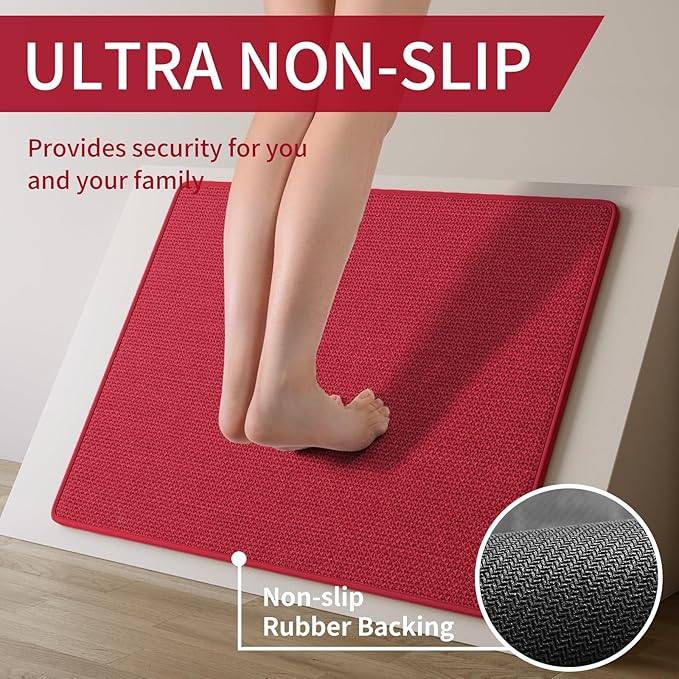 Kitchen Mats for Floor, Super Absorbent Kitchen Rugs Non Slip Washable, Soft Imitation Linen Braided Kitchen Runner Rug, Standing Mat Kitchens Sink Mat, Easy to Clean, Red 17x47