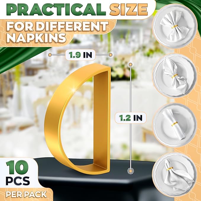 Set of 10 Gold Napkin Rings – Easter Napkin Rings | Durable, Reusable, Rust-Resistant | Modern Semicircle Design for Elegant Table Decor, Weddings, Dinner Parties, Holidays, Daily Use & Gift Giving