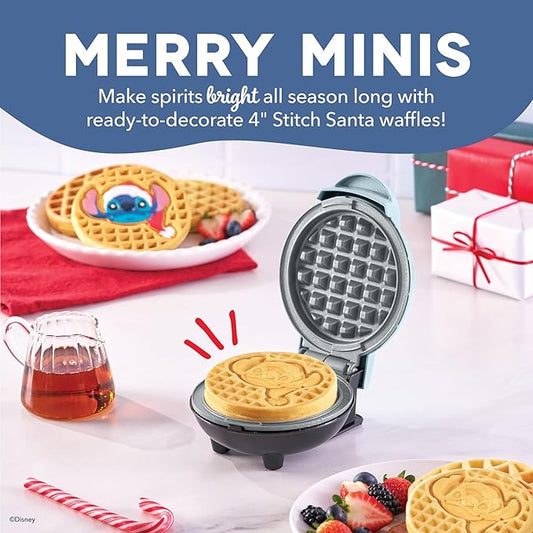 Disney Dash Stitch Santa Mini Waffle Maker - Holiday Waffle Maker - Simple Setup & Quick Cleanup - Convenient & Compact for Easy Storage