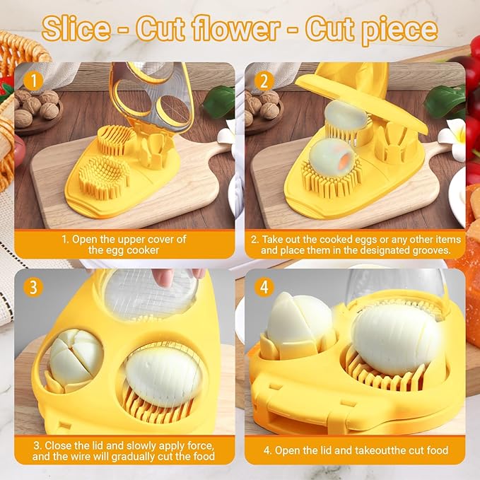 1 Pack Egg Slicer with 3 Cutting Options, Stainless Steel Wire Egg Cutter for Hard Boiled Eggs, Soft Fruits, Vegetables and Mushrooms, Kitchen Prep Tool