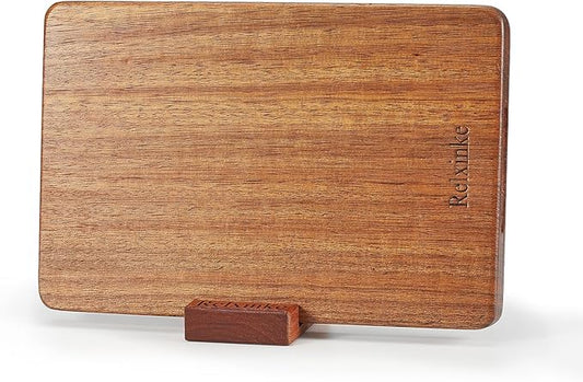 Relxinke Solid Teak Wood Cutting Board One Piece Non Glued Thick Crack Resistant Wooden Chopping Board with DeepJuice Grooves Built in Handles for Kitchen Meat Vegetable 12x8 IN