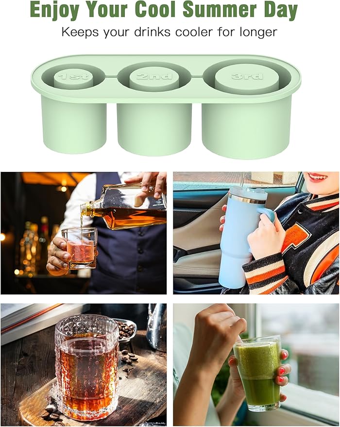 White Elephant Gifts Christmas Stocking Stuffers, Ice Cube Tray for Stanley Tumbler 20-40oz, Silicone Ice Molds for Freezer, Ice Maker for Whiskey, Coffee, BPA-free, Gift for Men(Green)
