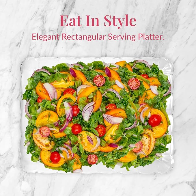 Prestee 24 Pack Plastic Serving Trays Set - 9 x 13 Clear Rectangular Disposable Platters for Parties - Durable Plastic Trays and Platters for Serving Food Party Snacks, Appetizers, and Desserts