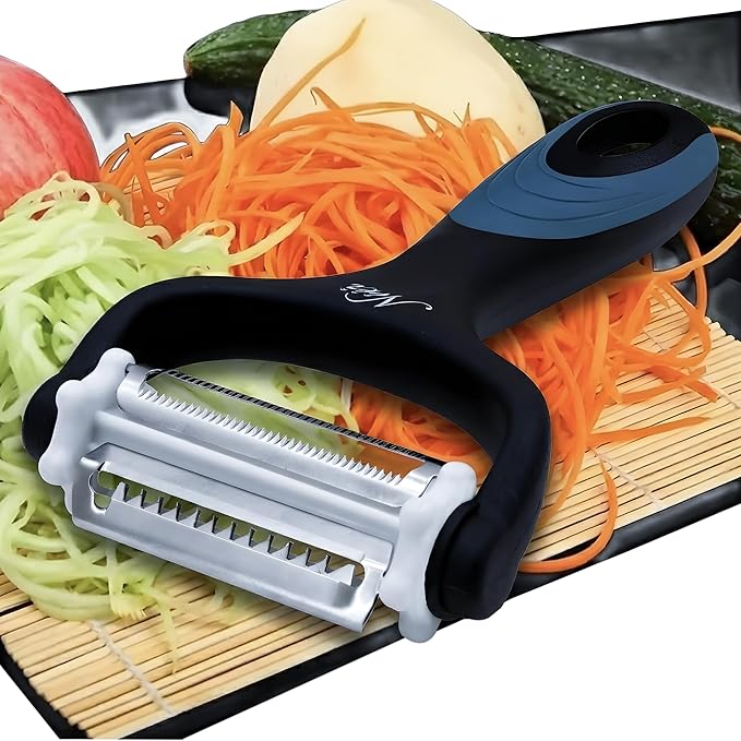 Julienne Peeler (3 Blades, 360° Rotating) Y Peelers for Potato Vegetable Carrot Cucumber & Fruits – Multifunction Stainless Steel Blades, Anti Slip Handle