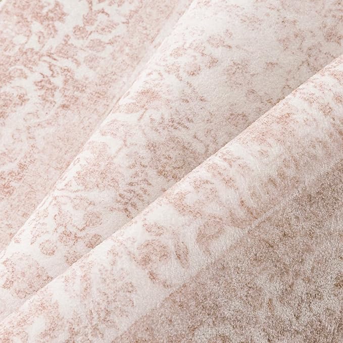 Pink Area Rug 5x7 Machine Washable Vintage Living Room Distressed Non Slip Carpet Traditional Indoor Bedroom Retro Floral Accent Throw Large Rug Office Kitchen Bathroom Dining Room