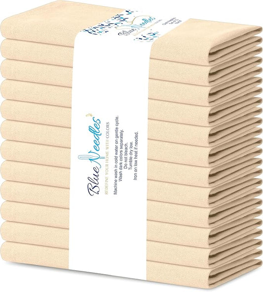 Blue Needles Solid Cloth Napkins Set of 12 Champagne 100% Cotton Dinner Napkins 18x18 inches - Soft, Reusable, Absorbent & Washable Linen, Ideal for Wedding Events, Parties & Everyday Use