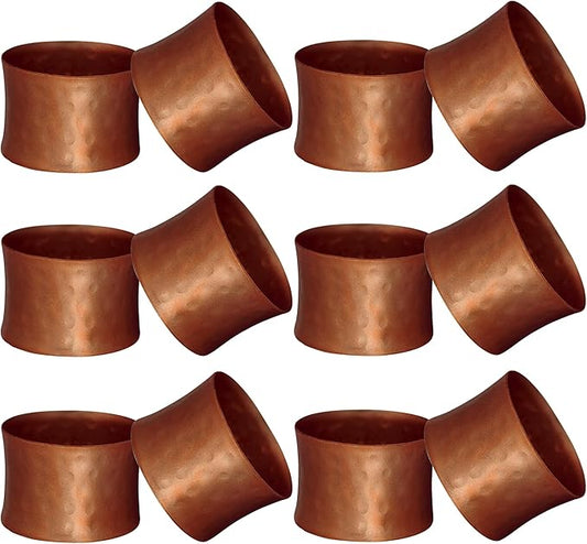 Handmade Round Hammered Antique Napkin Rings Holder for Dinning Table Parties Everyday, Set of 12