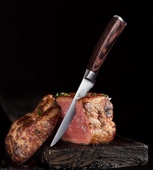 Wakoli EDIB 4-Piece Damascus Steak Knife Set – Professional Dining Kitchen Knives with VG10 Core Blades, 67-Layer Damascus Steel & Ergonomic Pakkawood Handles – Premium Steak Cutlery in Gift Box
