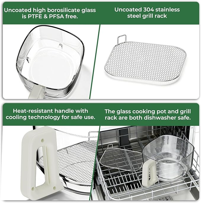 Havato 5 Quart Glass Air Fryer, Non-Toxic High Borosilicate Glass Basket with No Coating, Air Fryer Oven with 8 Preset Modes, PTFE/PFAS Free, Visible Window, Dishwasher Safe, White