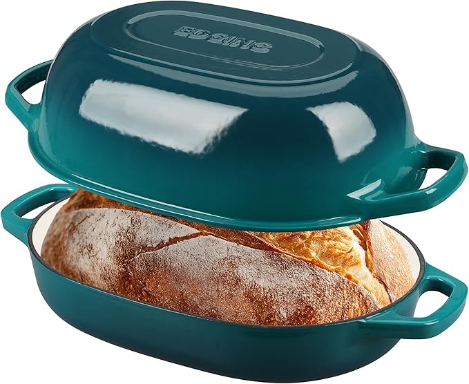EDGING CASTING Enameled Cast Iron Oval Dutch Oven Pot with Lid, Dutch Oven for Sourdough Bread Baking, Oval Bread Pan, Bread Oven, Bread Dutch Oven, 7qt, Darkcyan