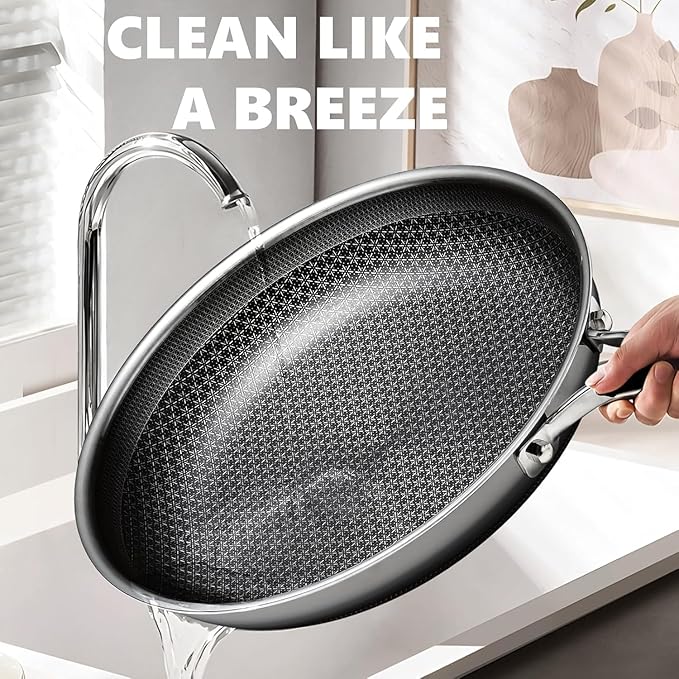 OATOFP Non Stick Frying Pans 12 inch, Hybrid Frying Skillets Nonstick,non stick Stainless Steel Pans, Dishwasher and Oven-Safe Chef Pan, Induction Compatible Cooking Pan, PFOA Free Cookware