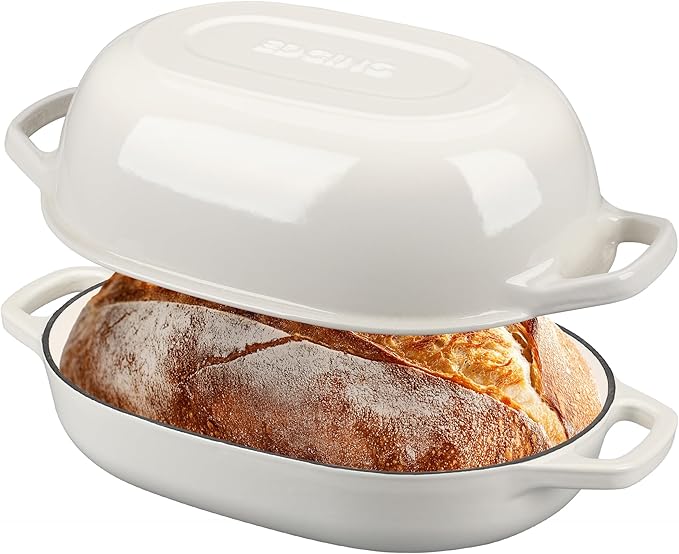 EDGING CASTING Enameled Cast Iron Oval Dutch Oven Pot with Lid, Dutch Oven for Sourdough Bread Baking, Oval Bread Pan, Bread Oven, Bread Dutch Oven, 7qt, White