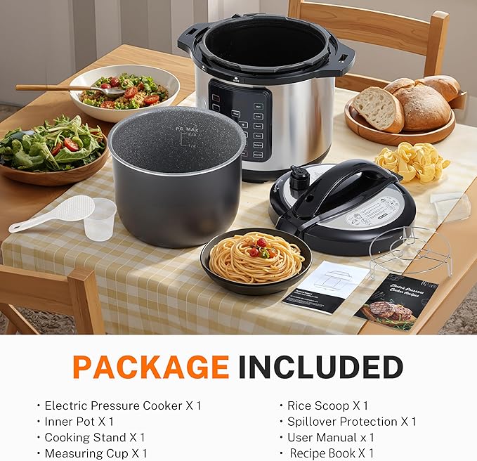 HealSmart 16-in-1 Electric Pressure Cooker 8 Quart, Non-Stick Stainless Steel Multi Cooker for Slow Cooking, Yogurt Maker, Steam, Rice, Bake, Dishwasher Safe, Silver