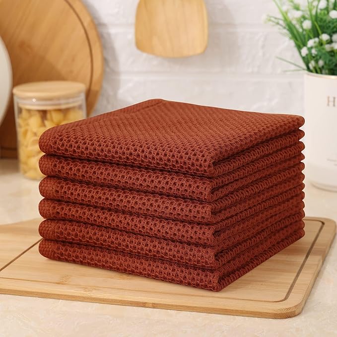 Kitinjoy 100% Cotton Kitchen Dish Cloths, 8 Pack Waffle Weave Ultra Soft Absorbent Dish Towels for Drying Dishes Quick Drying Kitchen Towels Dish Rags, 12 X 12 Inches, Rust