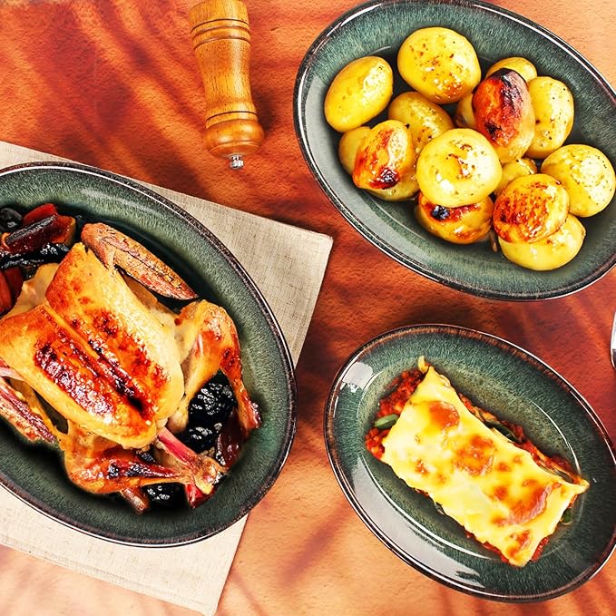 LIUYWYHCF Oval 9.5 x 7 Inch Ceramic Pie Pan Quiche Baking Dish Set of 2, 22 Ounces Non-Stick Pie Dish Quiche Pan, Tart, Pot Pies, Dessert, Pie Plate for Apple, Oven, Dishwasher and Microwave Safe