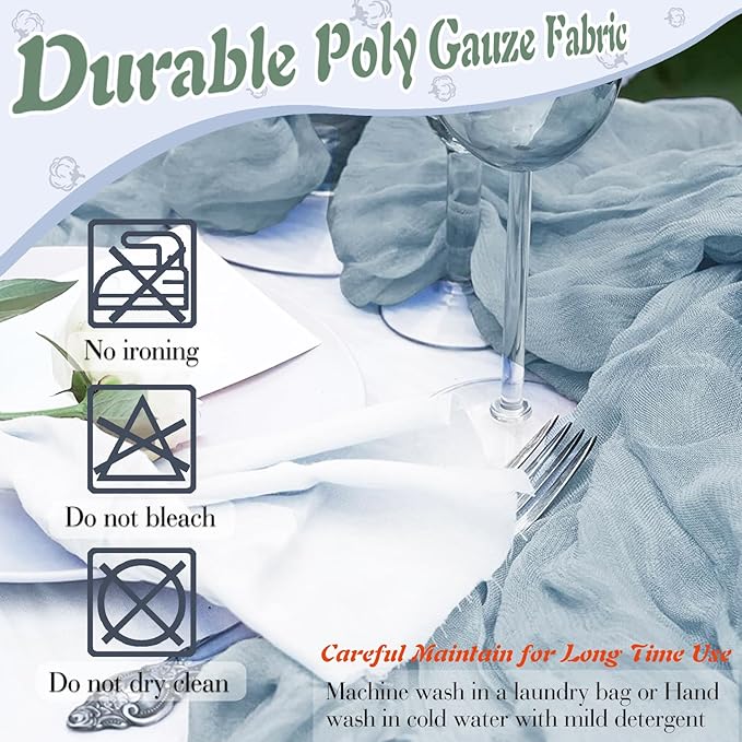 Dusty Blue Cheesecloth Table Runner 1 Pack 35" Boho Gauze Table Runner 120 inches Long Runner Rustic Sheer Fabric Bulk for Baby Shower Wedding Bridal Birthday Party Table Decorations