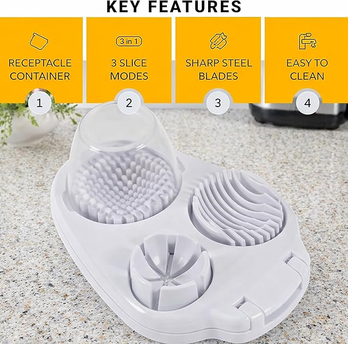 3 in 1 Egg Slicer for Hard Boiled Eggs – 3 Slice Modes Egg Cutter, Heavy Duty, Stainless Steel Dicer – Kitchen Chopper Tool for Strawberry, Mushroom, Grape, Cherry Tomato
