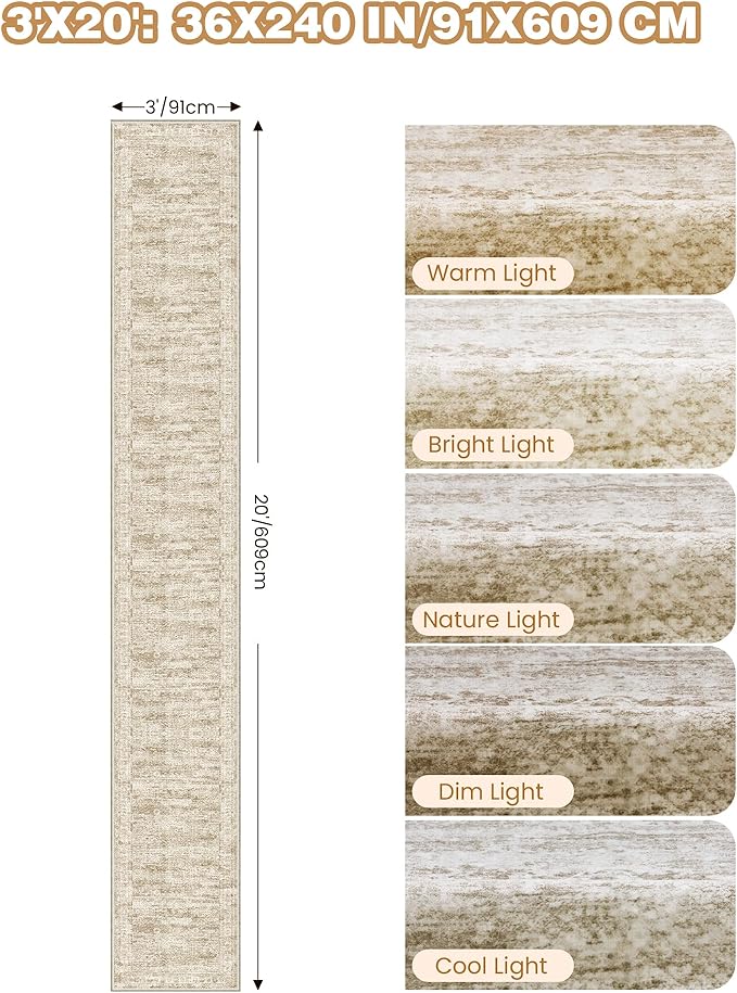 3x20 Washable Runner Rug for Hallway, Non-Slip Long Hallway Runner for Entryway, Soft Vintage Kitchen Mats for Floor, Abstract Dining Room, Bedroom, Living Room Rugs(3'x20', Brown/Ivory)