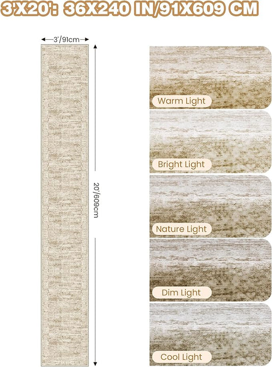 3x20 Washable Runner Rug for Hallway, Non-Slip Long Hallway Runner for Entryway, Soft Vintage Kitchen Mats for Floor, Abstract Dining Room, Bedroom, Living Room Rugs(3'x20', Brown/Ivory)