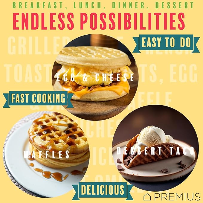 Ceramic Nonstick Mini Snack Waffle Maker, 4” Mold, Quick Heat for Crispy Waffles, French Toast, Tuna Melt, Egg & Grilled Cheese, Sandwiches for Kids & Family, Just Add Batter (Turquoise)