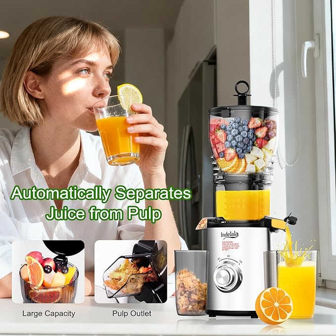 Cold Press Juicer Machines - 5.8" Wide Feed Chute, Easy To Clean, Slow Masticating Juicer Machines for Vegetable and Fruit, 300w Compact Juicers High Juice Yield