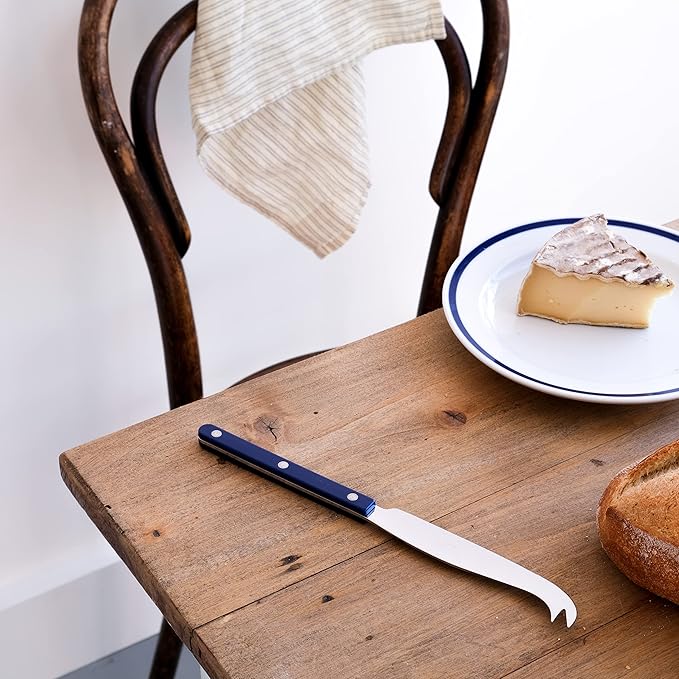 SABRE PARIS - Cheese Knife 9.4 inches - Bistrot Collection - All Cheeses - Stainless Steel & Nylon - Dishwasher Safe - Navy Blue - Brilliant Finish