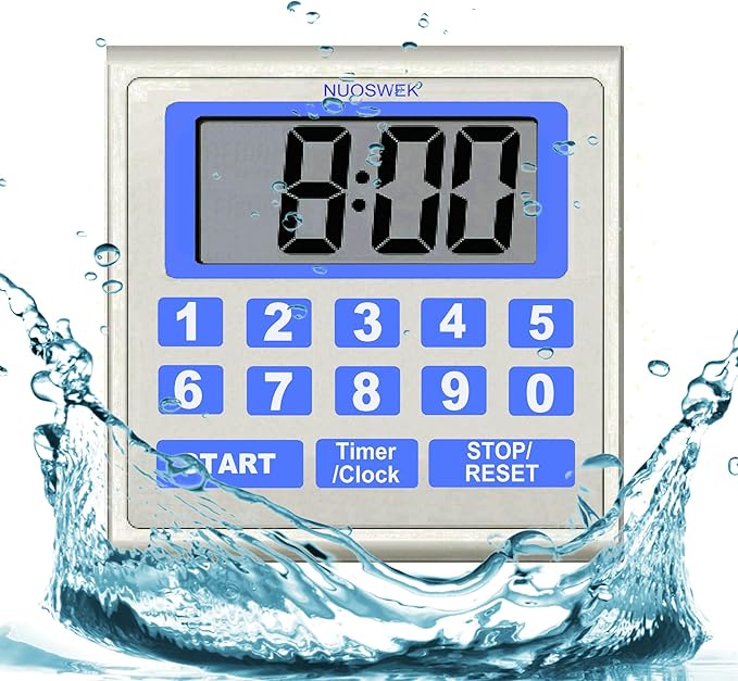 Digital Timer Waterproof Shower Timer Shower Clock Direct Digit Entry Bathroom Kitchen Timer with Strong Magnet and Large LCD Display (Waterproof 13 Key)