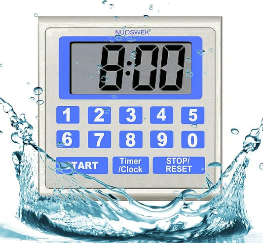 Digital Timer Waterproof Shower Timer Shower Clock Direct Digit Entry Bathroom Kitchen Timer with Strong Magnet and Large LCD Display (Waterproof 13 Key)