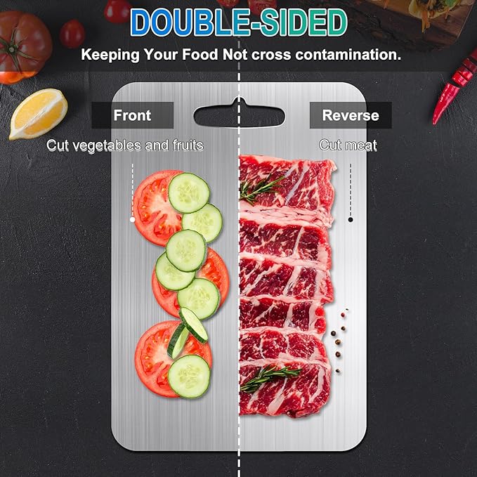 Titanium Cutting Board for Kitchen, 100% Pure Titanium Cutting Board Double-Sided Food-Grade Chopping Board Durability Hygiene Metal Safe Non Toxic Cutting Boards for Meat Vegetables, 9.8" * 14.2"