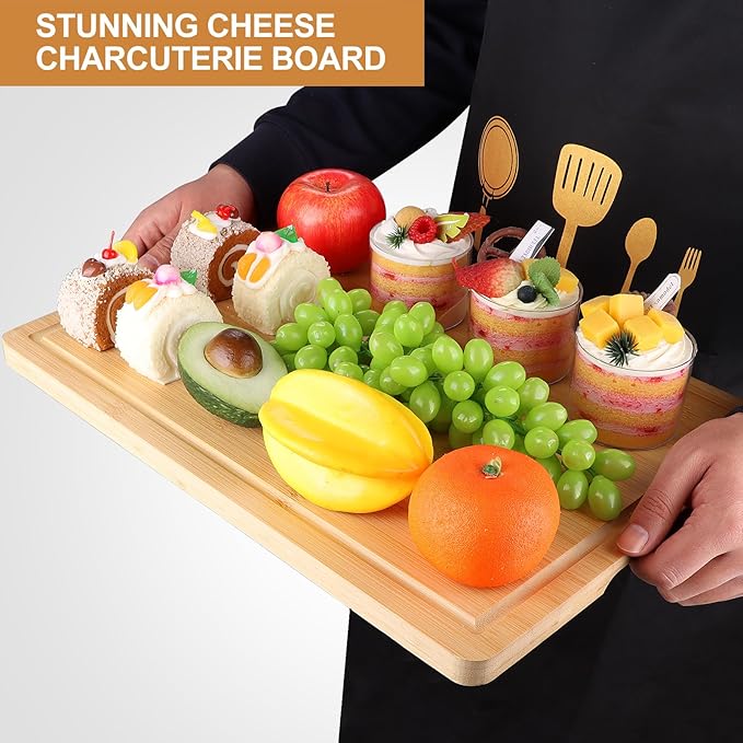 Gtencemen Bamboo Cutting Board Set of 3 With Holder Extra Large Bamboo Chopping Board for Kitchen Charcuterie Boards Bread Cheese Fruit Bread Cheese Meat