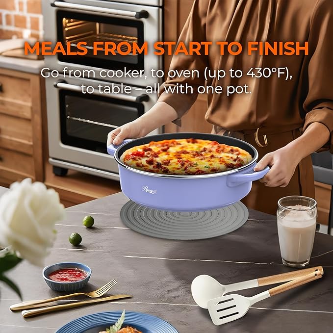 Rosewill 12.7 QT Electric Hot Pot Slow Cooker with Multiple Functions, Split Design with 11.8 inch Wider Cooking Pot and SUS Steam Basket, 1600W High Power, Includes Utensils - Iris