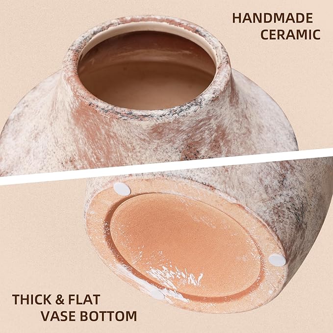 5.3'' Rustic Ceramic Flower Vase Farmhouse Pottery Vases Decorative Small Vases for House Entryway Kitchen Table Centerpieces, Terracotta