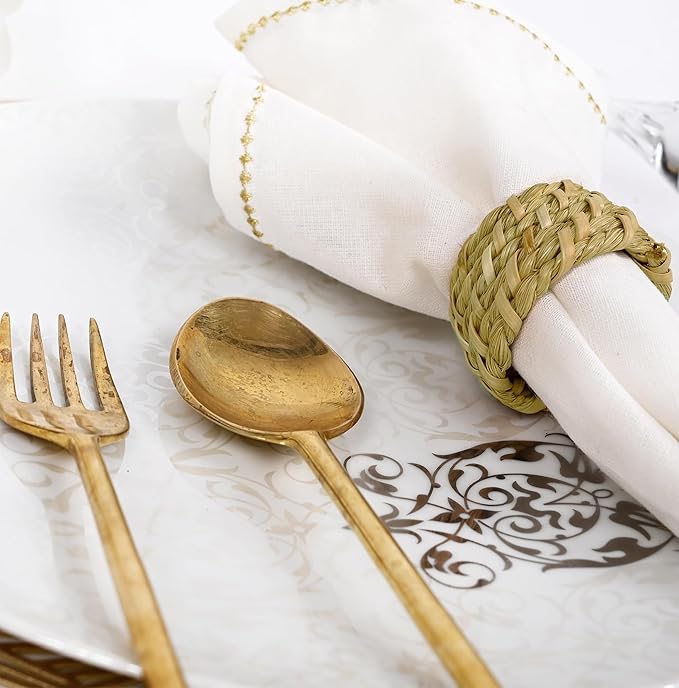 ALPHA Living HOME Rattan Napkin Rings Set of 12 - Handcrafted Cane Serviette Holders for Table Decor, Weddings, Partiess, Dinners, Rustic Boho Style Napkin Rings Natural.
