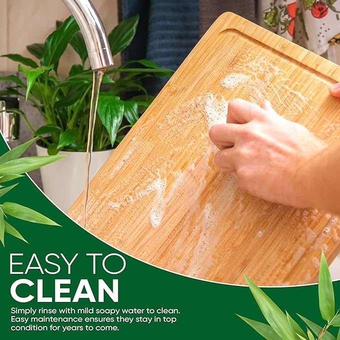 Fuller's Bamboo Cutting Board - 12” x 9” Wooden Chopping Board for Kitchen - Durable, Knife-Friendly, Easy to Clean - With Juice Groove & Side Handles for Food Prep & Serving